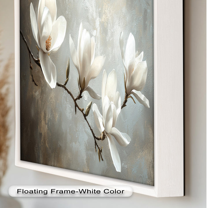 Magnolia Serenity – Cream Blossom Branch Flower Oil Painting