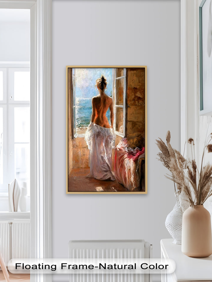 Whispers of the Sea – Romantic Woman by the Ocean Nude Oil Painting