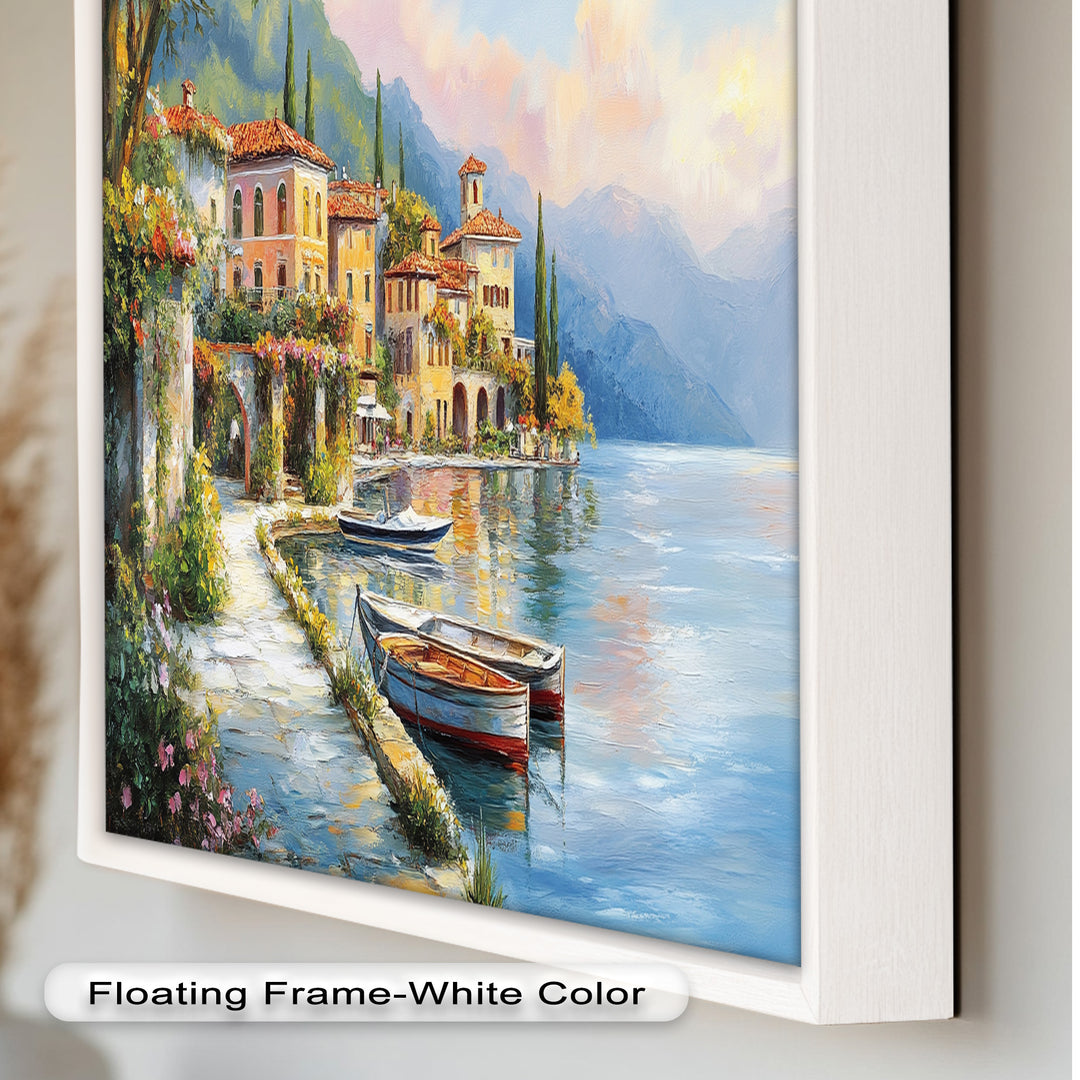Italian Lake Village Wall Art – Mediterranean Oil Painting