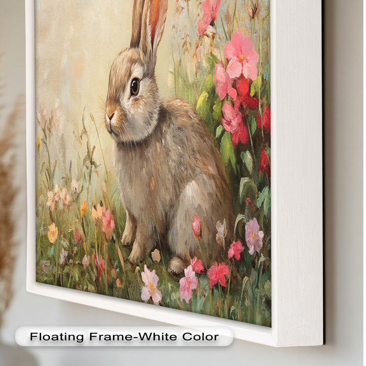 Curious Bunny Among Spring Blossoms – Animal Oil Painting