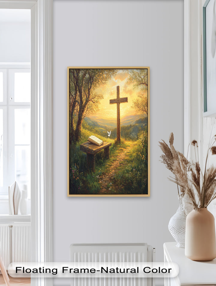 Pfad des Glaubens – Christliches Kreuz und Bibel-Ölgemälde