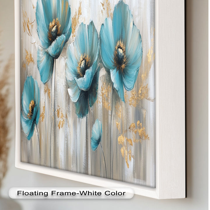 Blue Poppies with Metallic Accents - Flower Oil Painting