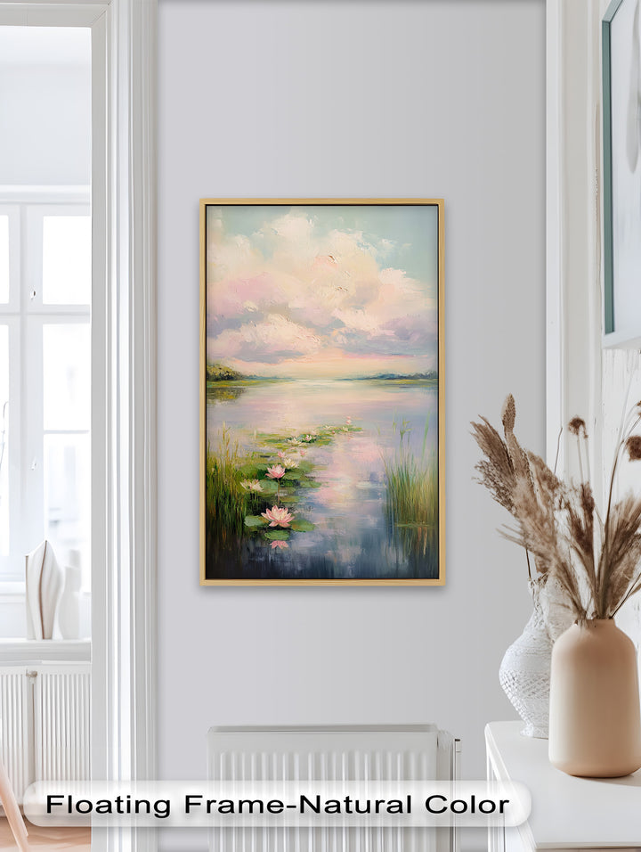 Lotus Tranquility – Seerosen auf pastellfarbenem Seeblumen-Ölgemälde