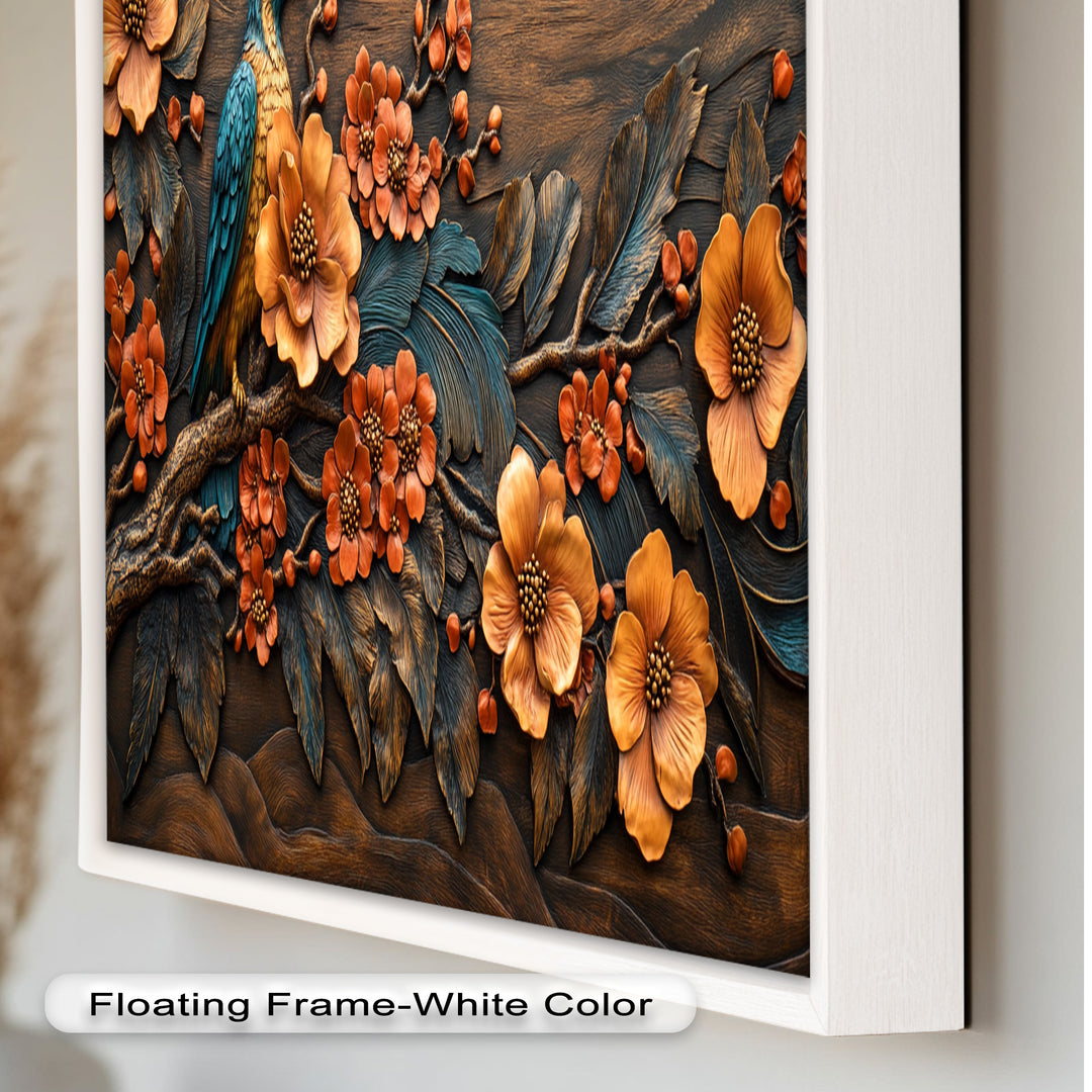 Flowers & Bird – Framed Oil Painting