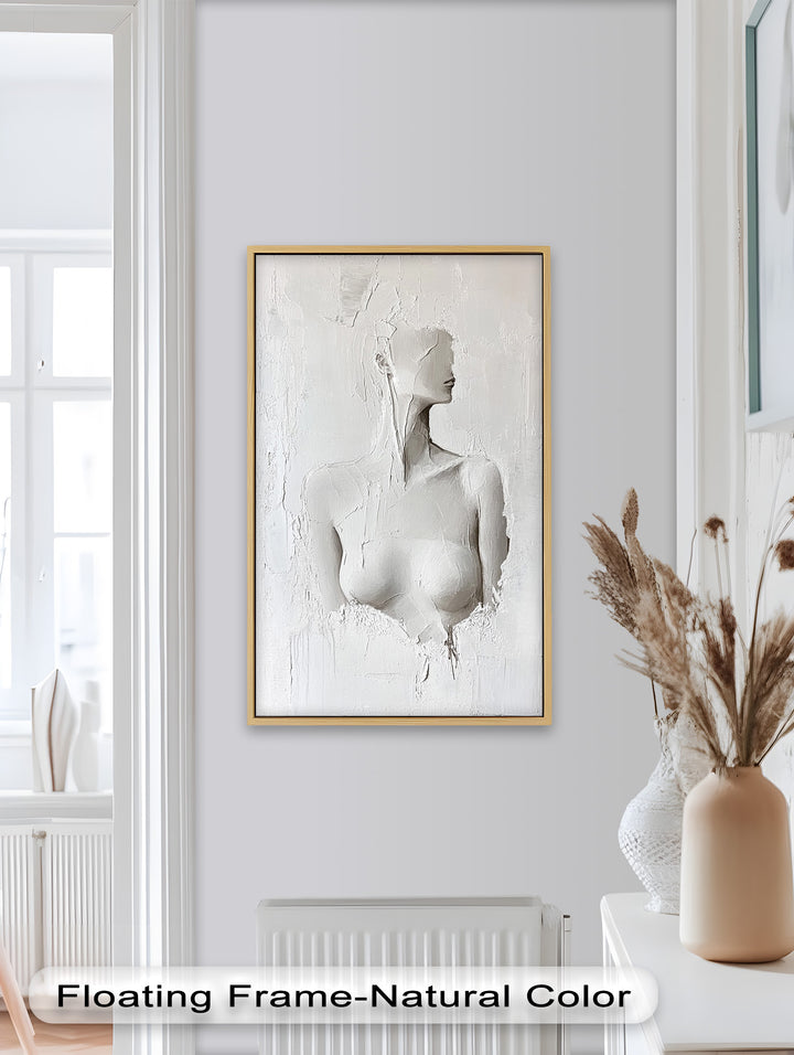 Silent Form – Minimalist White Abstract Female Oil Painting