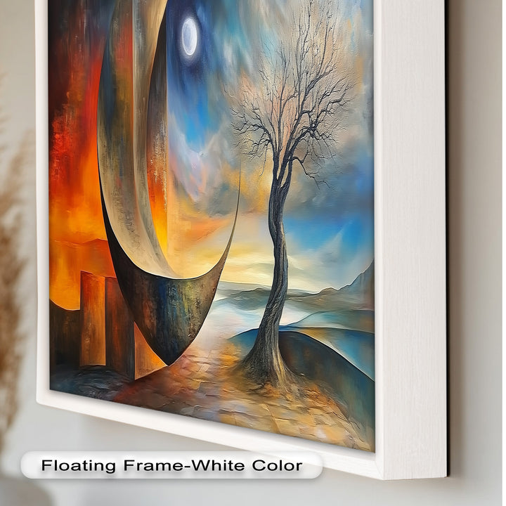 Moonlit Tree and Surreal Horizon - Abstract Oil Painting