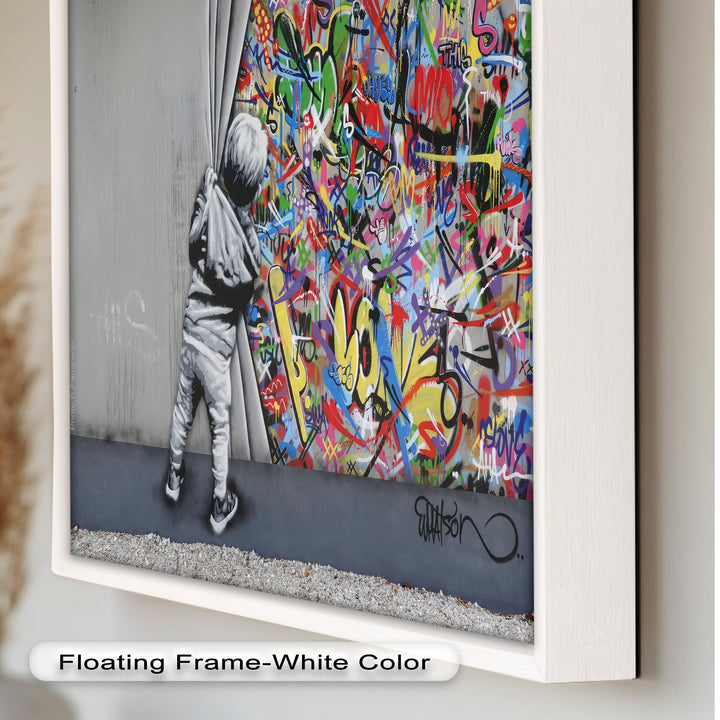 Beyond the Curtain – Banksy-Inspired Graffiti Oil Painting