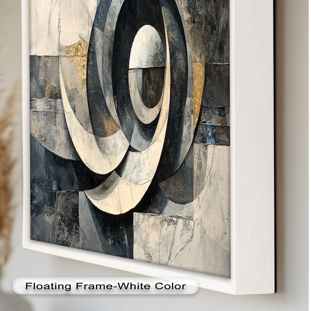 Monochrome Spiralbewegung – Abstraktes Schwarz-Weiß-Ölgemälde