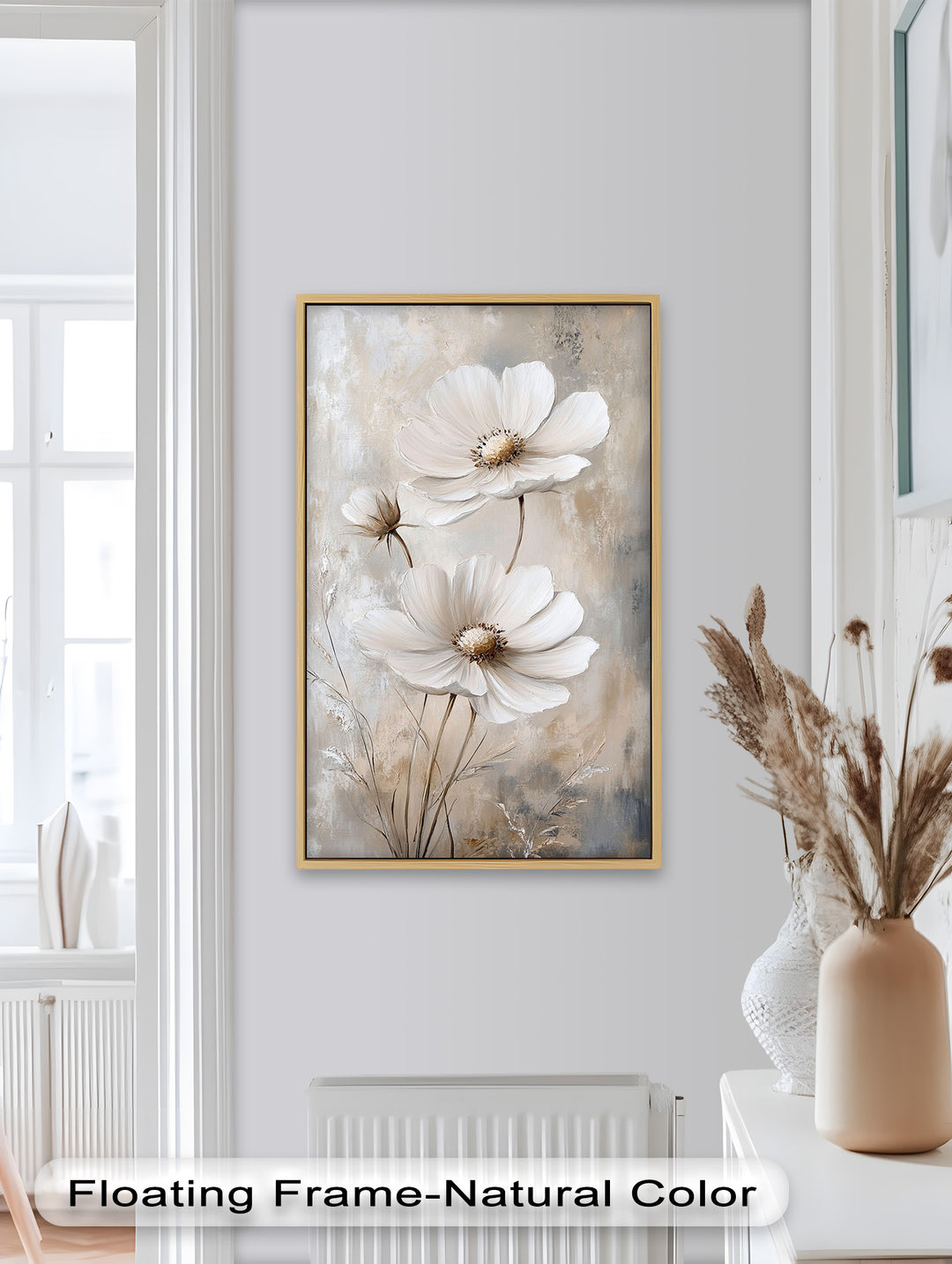 Soft Ivory Blooms – Neutral Flower Oil Painting