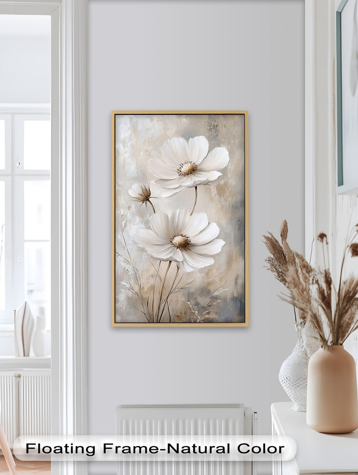 Soft Ivory Blooms – Neutral Flower Oil Painting