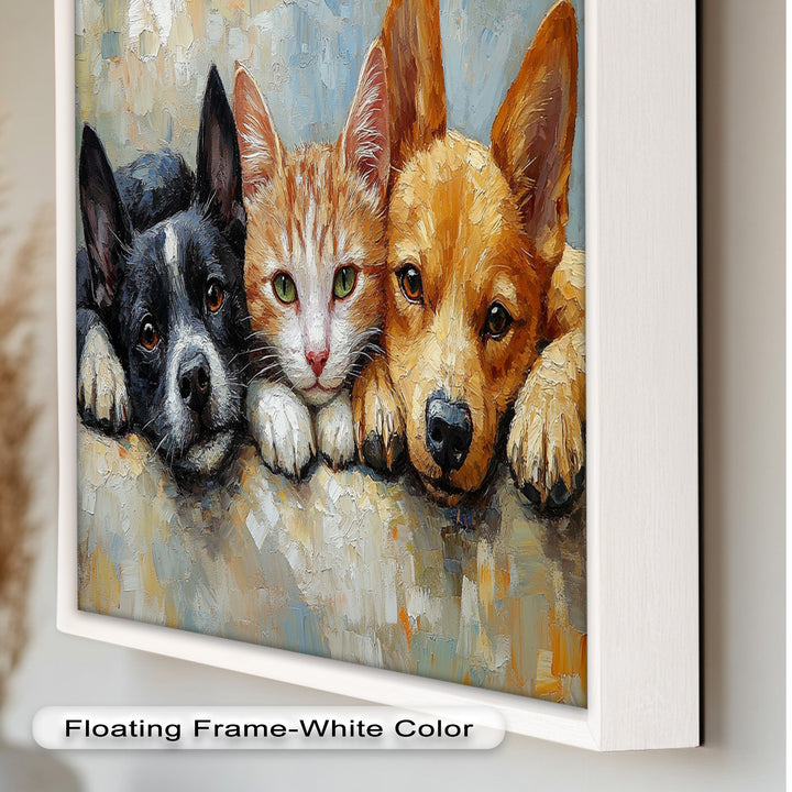 Cat and Dogs Resting Together - Animal Oil Painting
