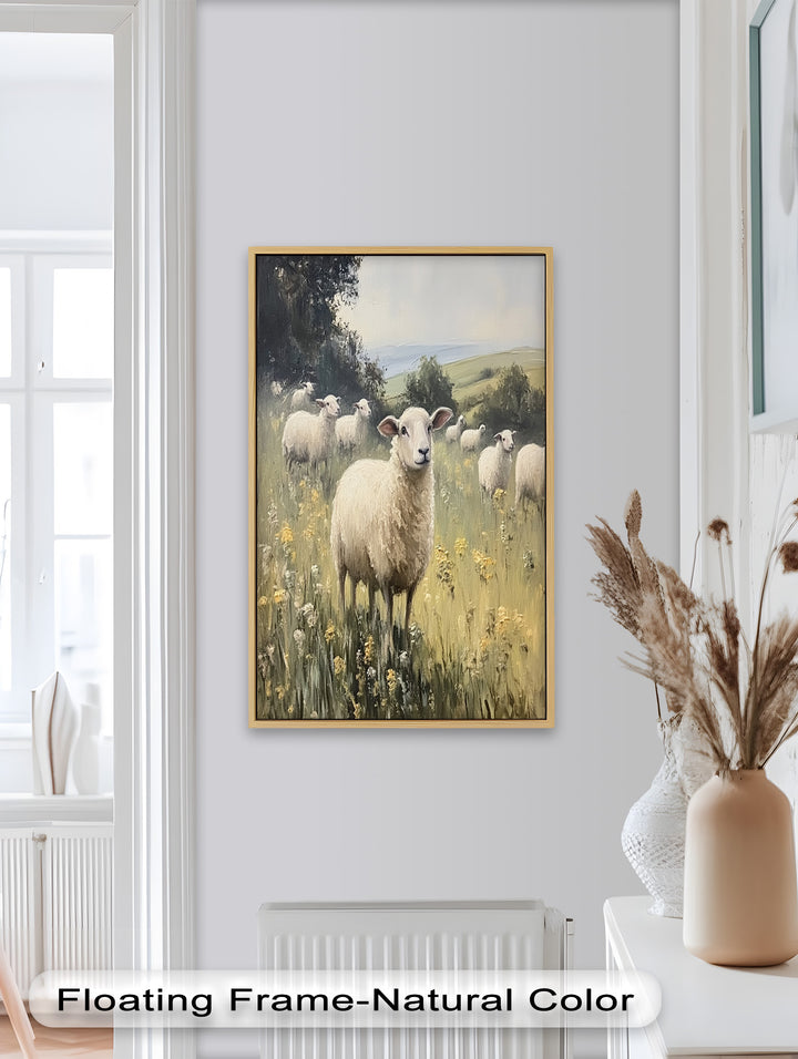 Sheep in Spring Meadow – Pastoral Oil Painting