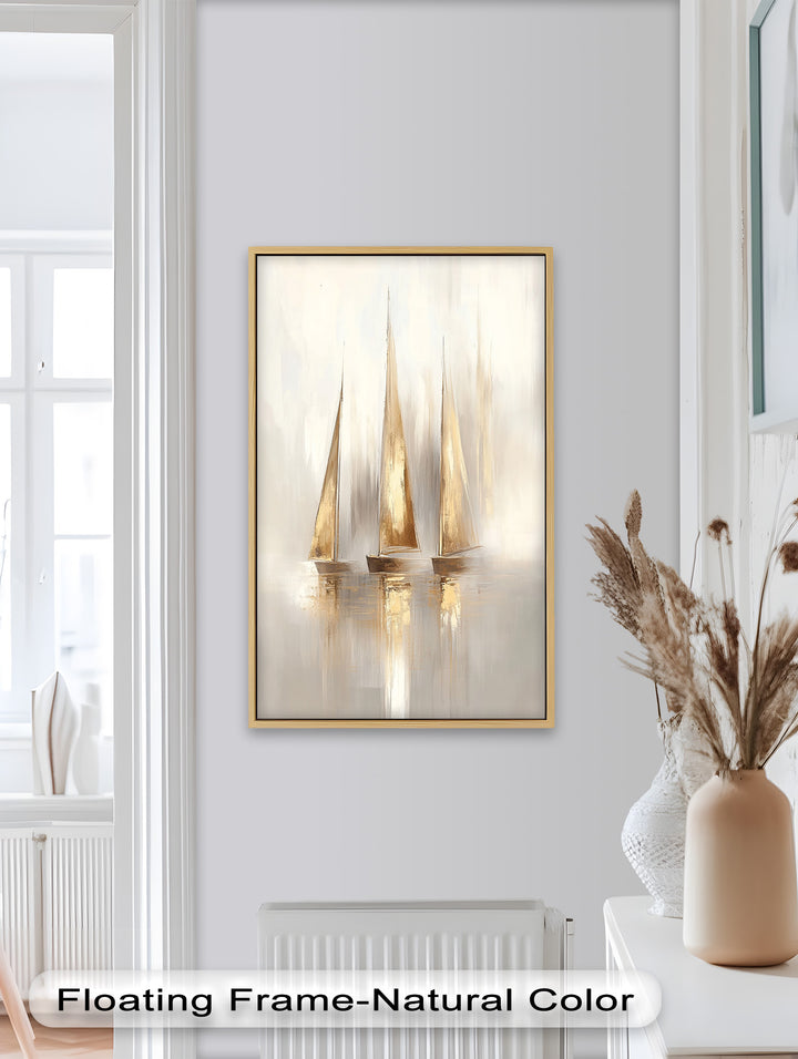 Goldene Segel im Morgenlicht – Boot-Ölgemälde