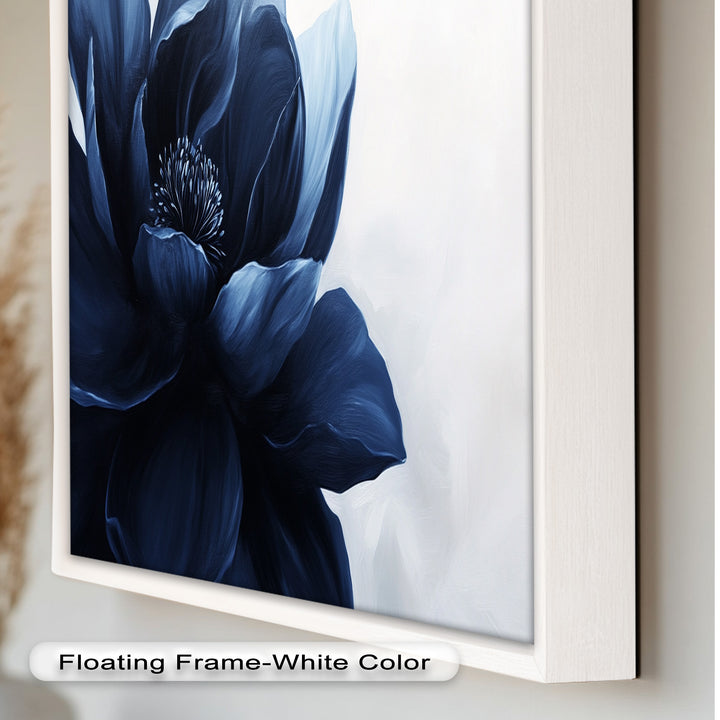 Midnight Bloom Wall Art – Navy Blue Floral Oil Painting