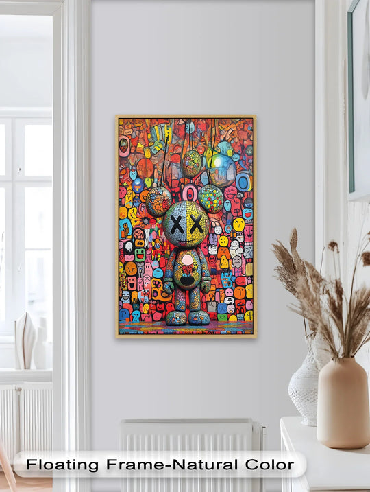 Captivating mosaic madness is displayed in this colorful KAWS oil painting, an outstanding oil painting reproduction print brimming with street art characters and vivid textures.