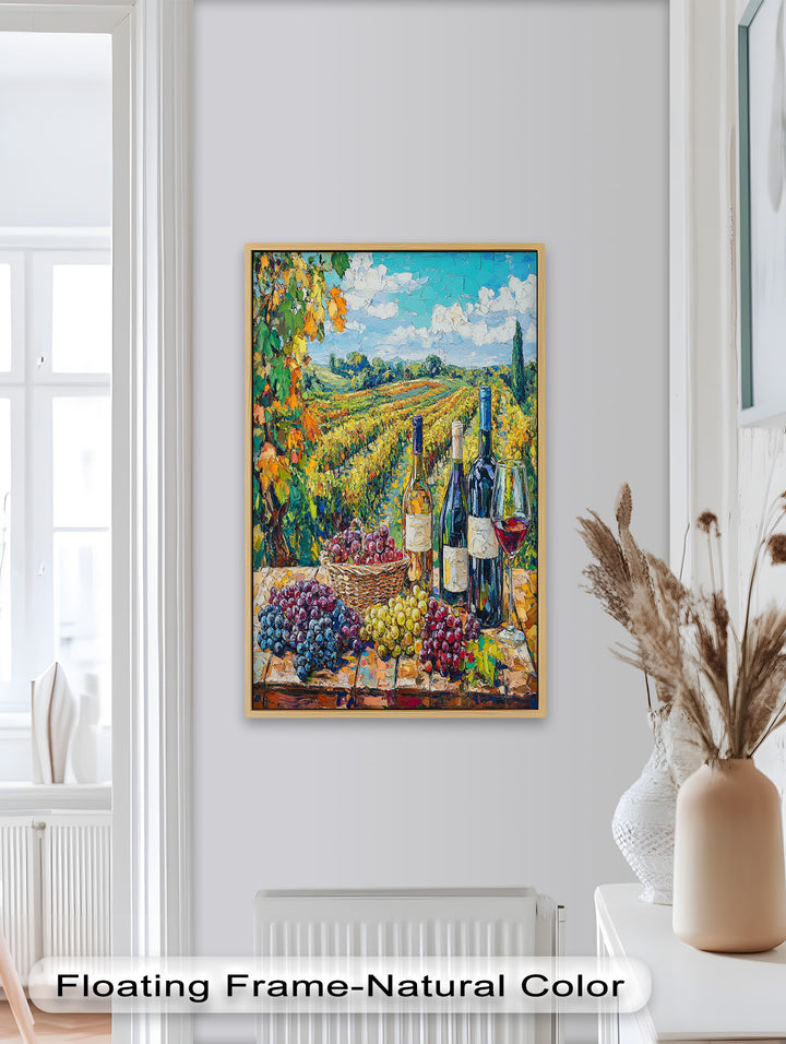 Wine Bottles and Grapes in Sunlit Fields - Still Life Oil Painting