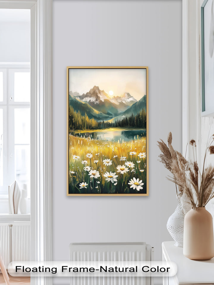 Bergsee mit Gänseblümchen - Hudson River Ölgemälde