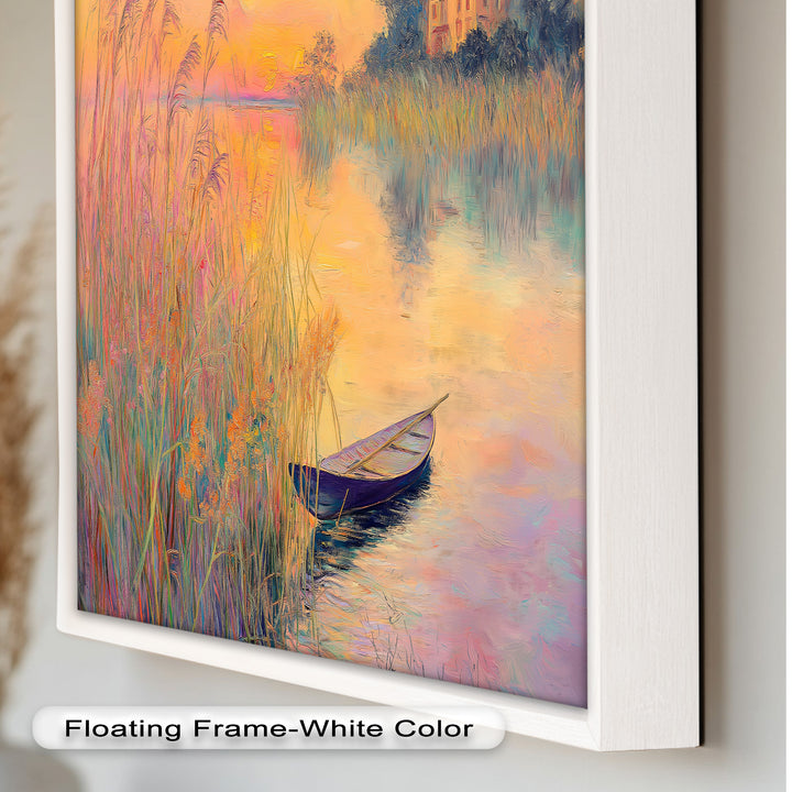 Golden Reeds and Sunset Rowboat – Impressionist Oil Painting