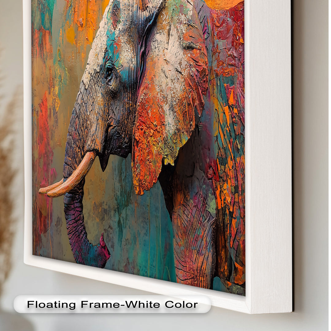 Colorful Elephant – Framed Oil Painting