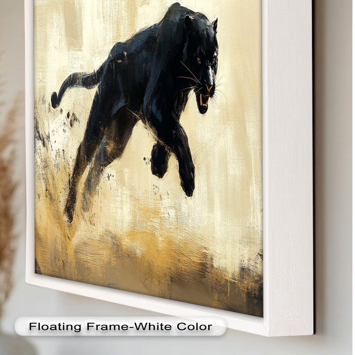 Charging Black Panther in Motion – Animal Oil Painting