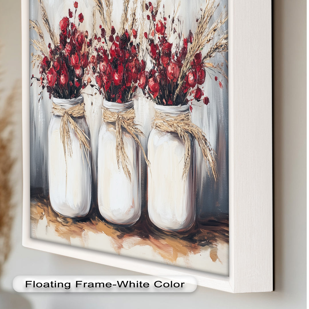 Jar Trio – Red Floral Oil Painting