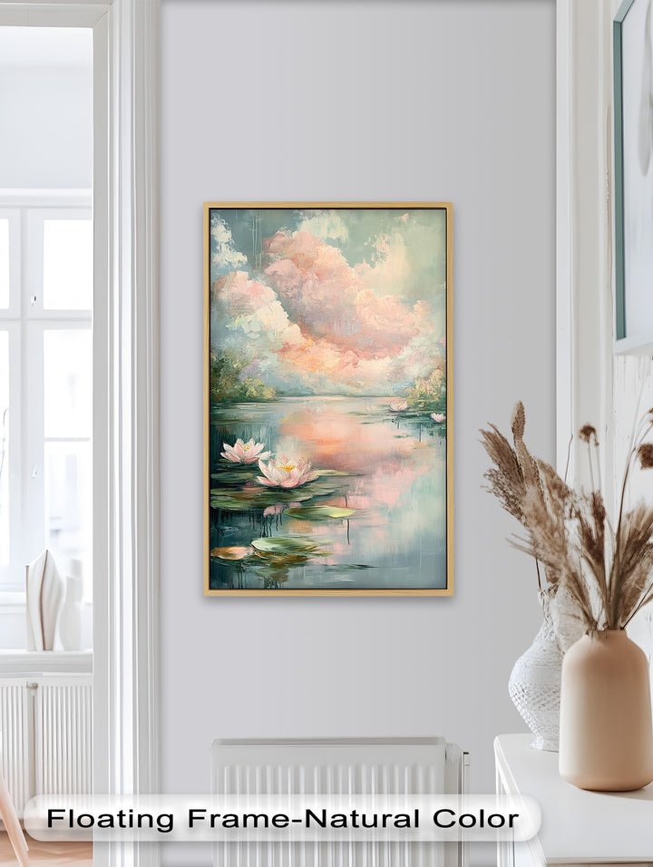 Pastel Water Lilies in Tranquil Lake - Flower Oil Painting