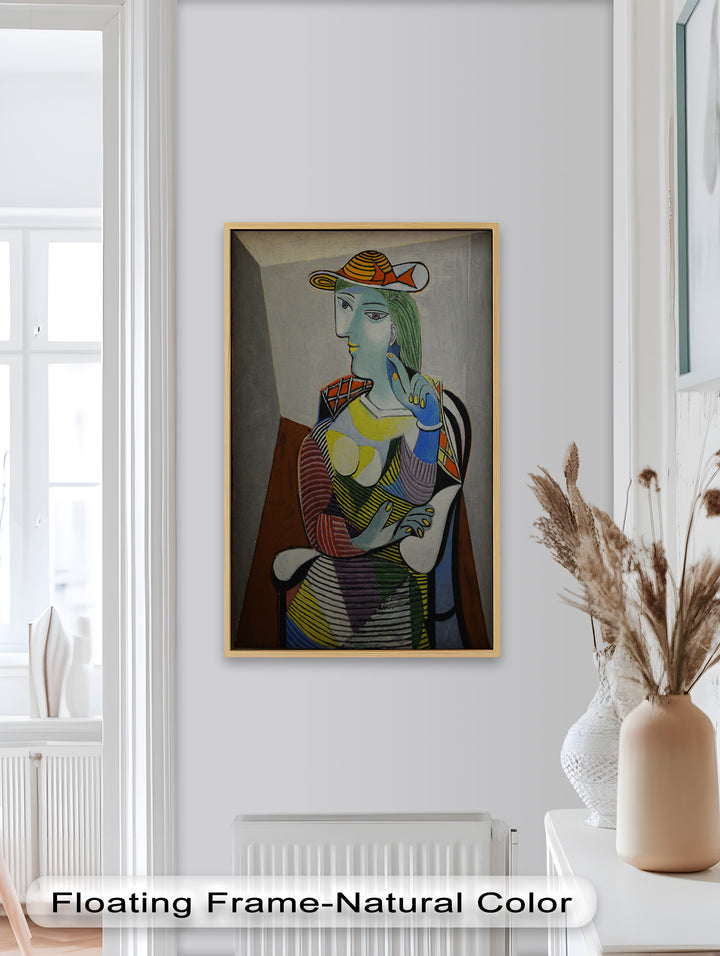 Striped Serenity – Colorful Woman in Hat Picasso Oil Painting