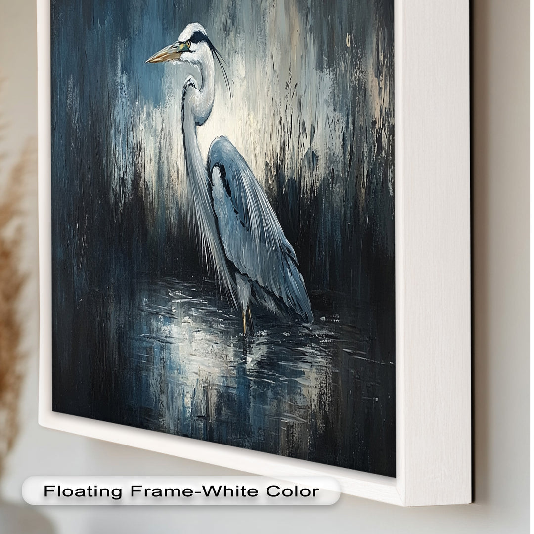 Heron in Misty Marshland – Animal Oil Painting