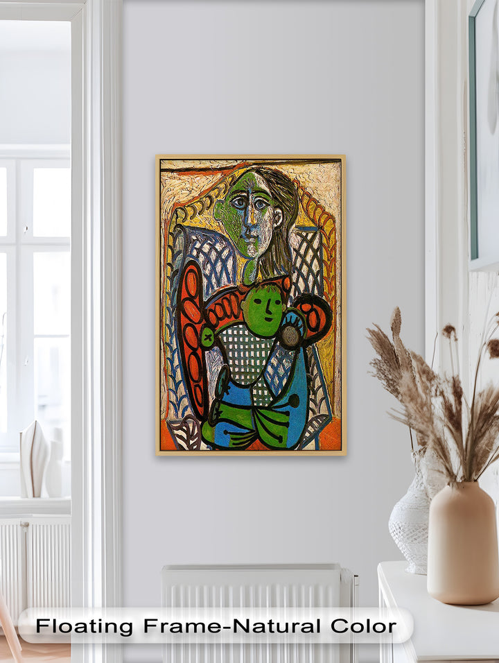 Grüne Umarmung – Picasso-Ölgemälde von Mutter und Kind