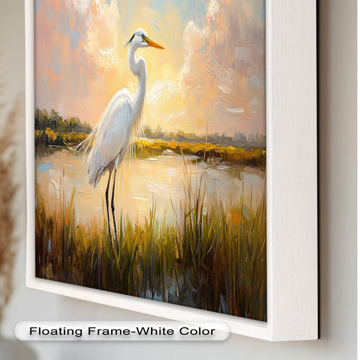 White Egret at Sunset – Animal Oil Painting
