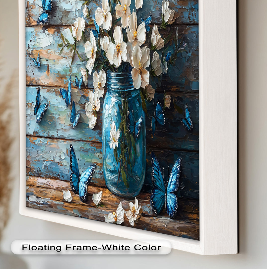 Flowers and Blue Butterflies – Elegant Nature Oil Painting