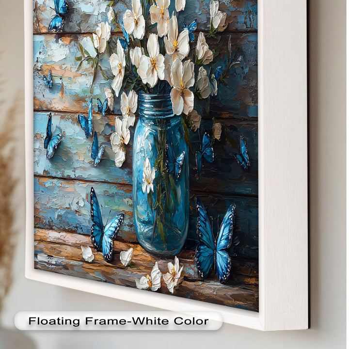 Flowers and Blue Butterflies – Elegant Nature Oil Painting