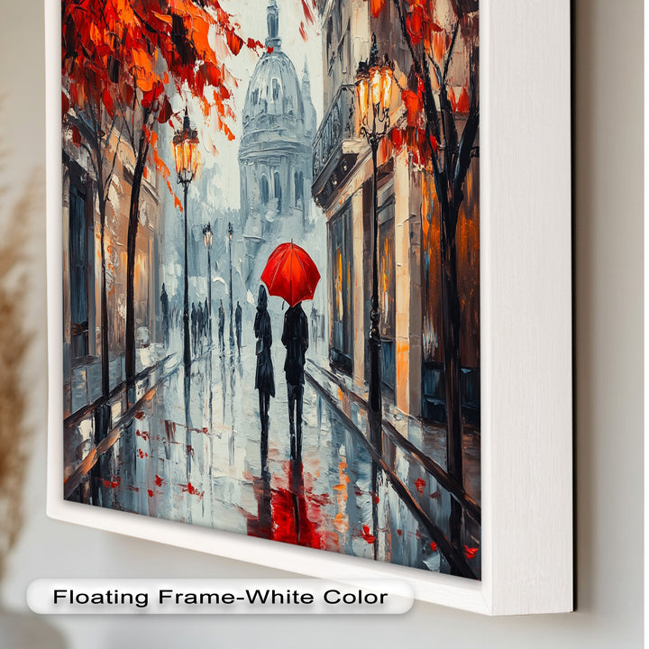 Lovers Walking with Red Umbrella - Love Oil Painting