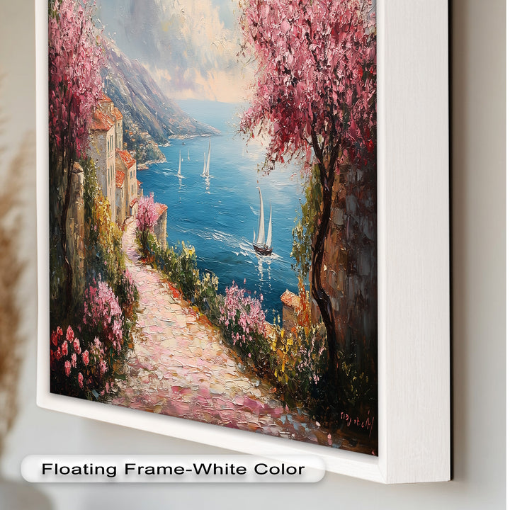Incredible Sea Street & Spring Blossoms – Coastal Charm Oil Painting