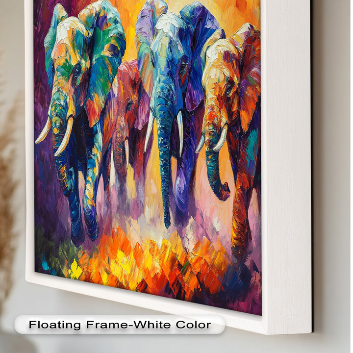 Elephant Herd at Dusk – Animal Oil Painting
