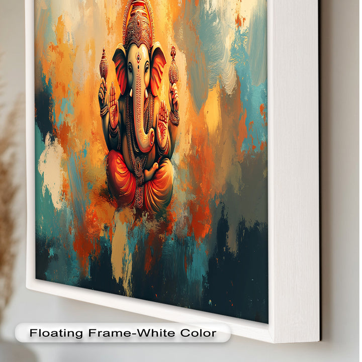 Orange Ganesha Wandkunst – Religiöses Ölgemälde