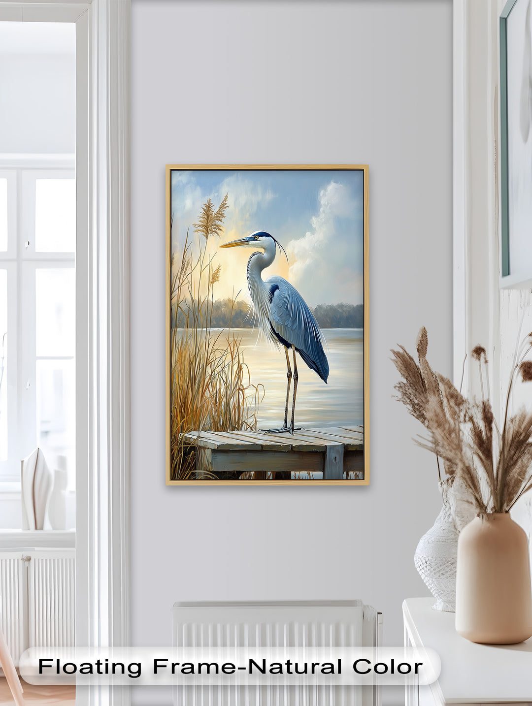 Majestic Heron in Misty Marshland - Animal Oil Painting
