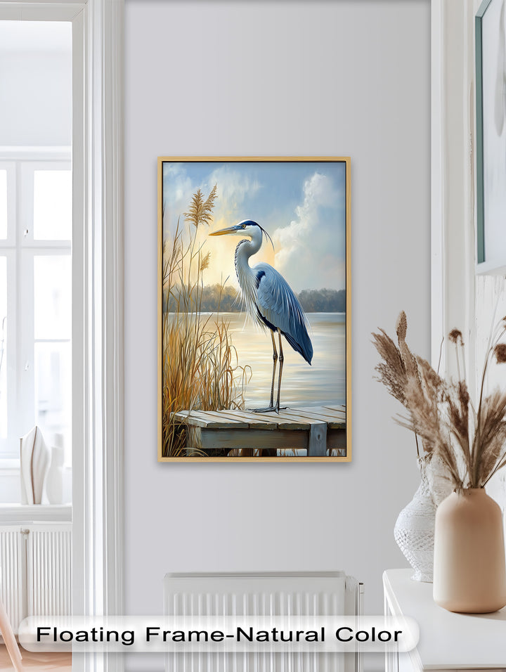 Majestic Heron in Misty Marshland - Animal Oil Painting