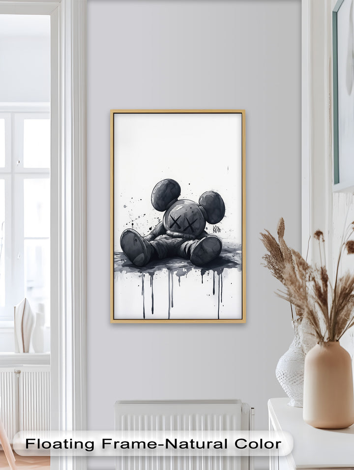Gefallenes Schweigen – Monochromes KAWS-Ölgemälde