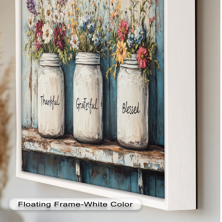 Thankful Grateful Blessed – Floral Jar Oil Painting
