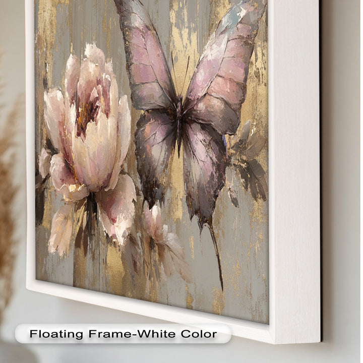 Elegant Butterfly and Peony – Pastel Floral Oil Painting