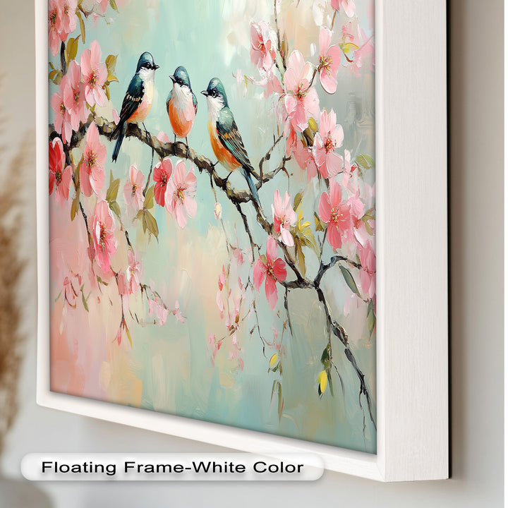 Three Birds Among Blossoms – Animal Oil Painting