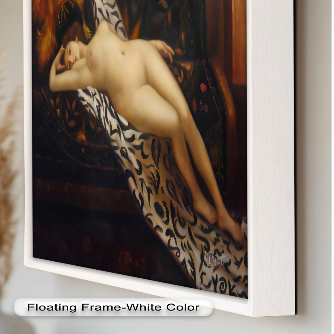 Velvet Reverie – Reclining Nude on Ornamental Nude Oil Painting