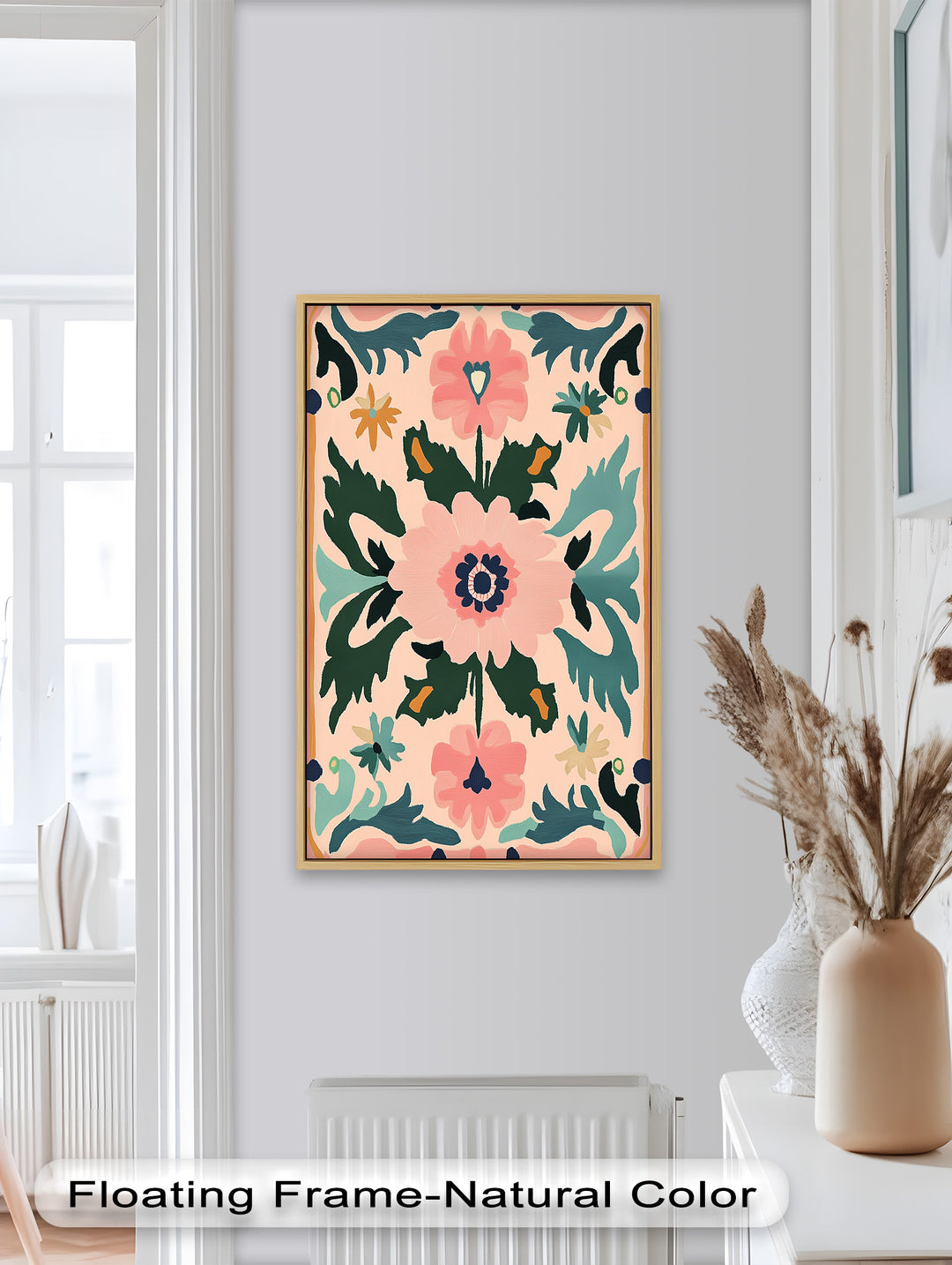 Folk Bloom – Symmetrisches Boho-Blumenölgemälde