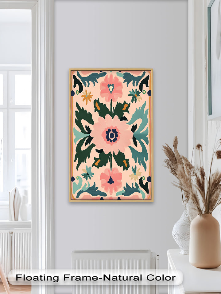 Folk Bloom – Symmetrisches Boho-Blumenölgemälde