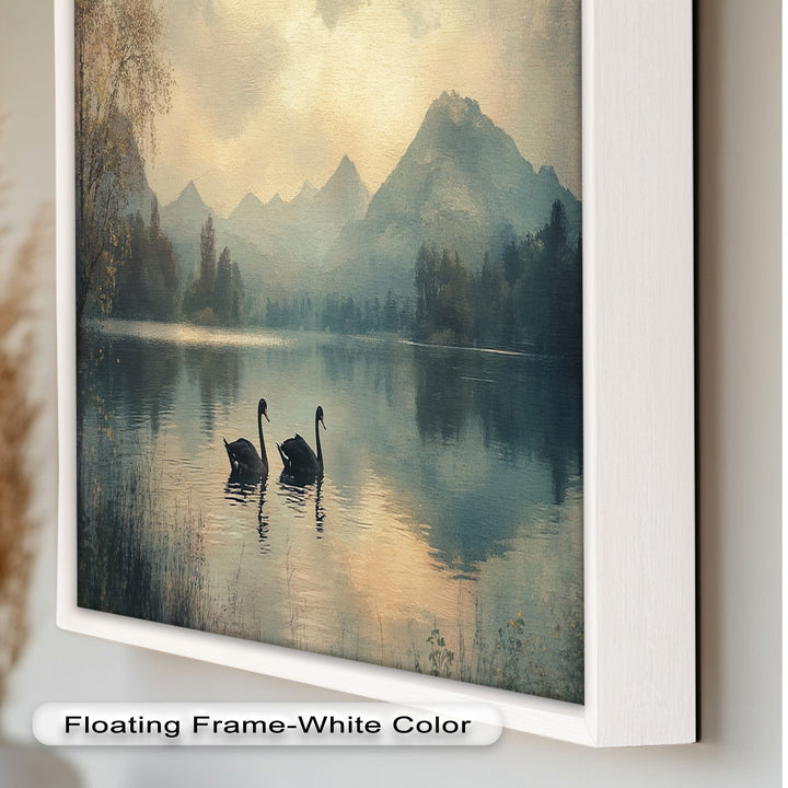 Black Swans on a Mountain Lake – Modern Oil Painting