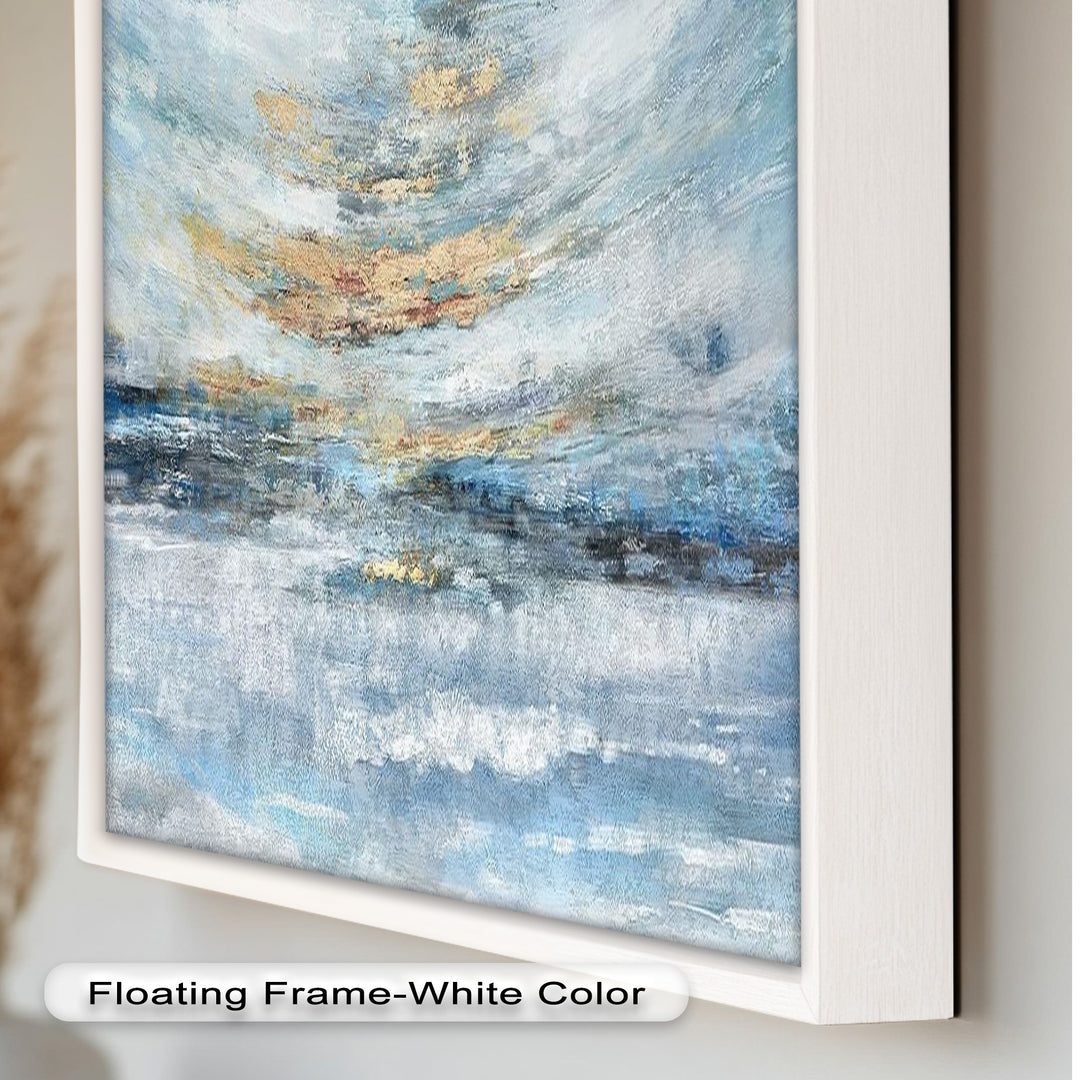 Abstrakte blaue gerahmte Kunst – Modernes expressionistisches Ölgemälde
