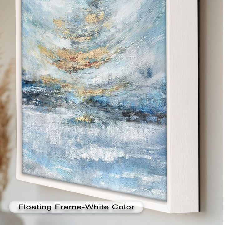 Abstrakte blaue gerahmte Kunst – Modernes expressionistisches Ölgemälde