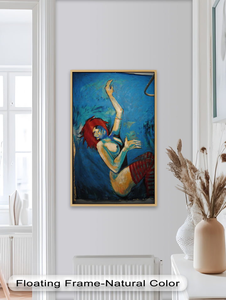 Descent in Blue – Expressionist Female Nude Picasso Oil Painting