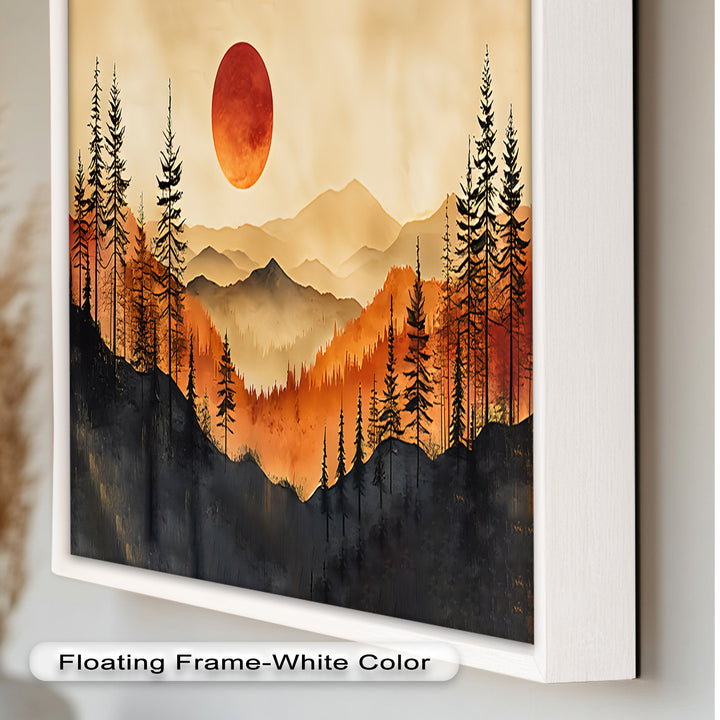 Red Sunset Landscape - Forest Oil Painting